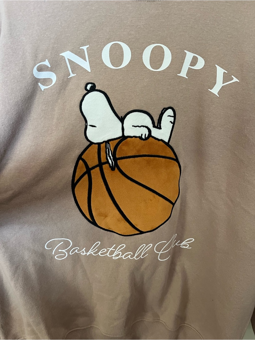 Peanuts Taupe Crewneck Sweatshirt with Snoopy Basketball Club Graphic - Picture 2 of 5